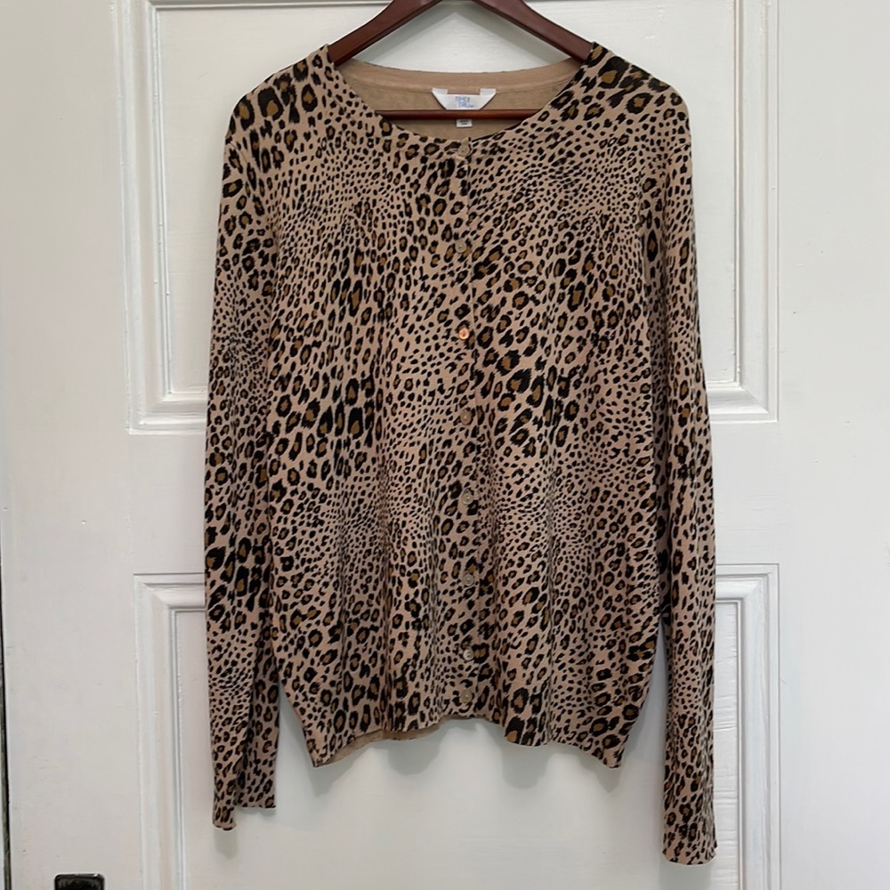 Time and Tru Fine Gauge Animal Print Cardigan Cheetah Brown Black XL